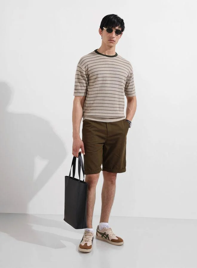 The Indian Garage Co Men Oversized Fit Textured Crew Neck Half Sleeves T-Shirt